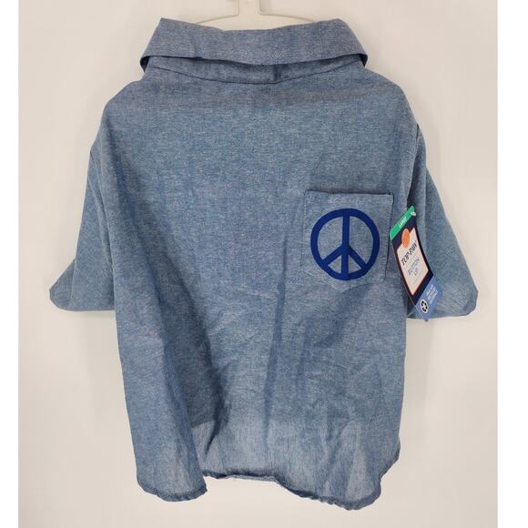 Top Paw Blue Button-Up Dog Shirt with Peace Sign – Size Large - Picture 1 of 6